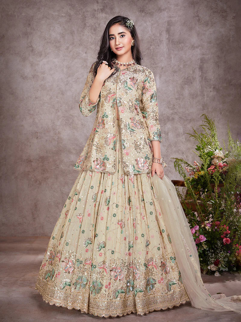 Radiant Marigold Yellow Embroidered Ghagra Choli for Girls