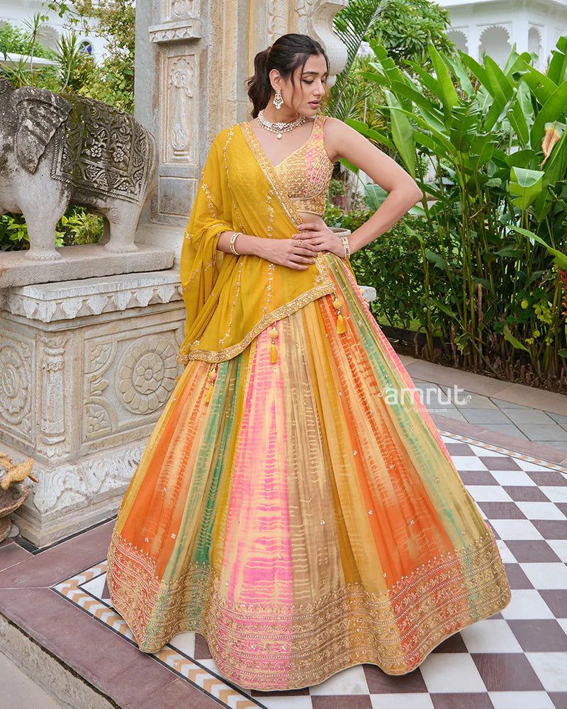Radiant Marigold Yellow Embroidered Ghagra Choli for Girls