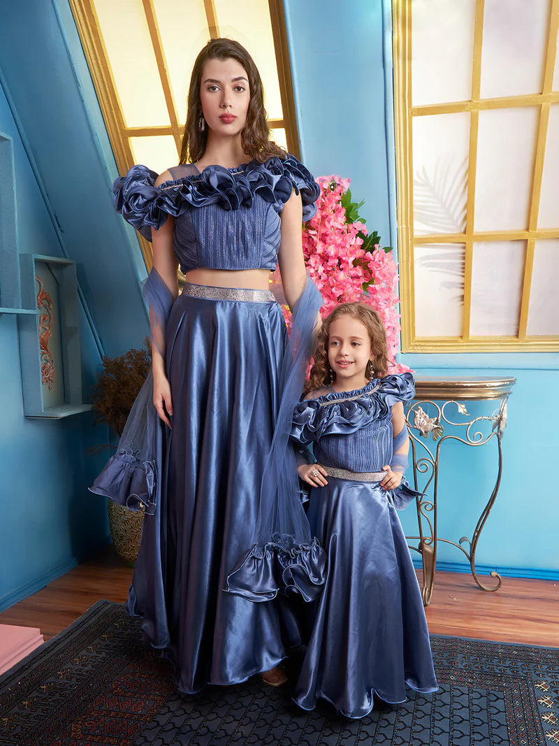 Royal Sapphire Ruffle Gown for Daughter