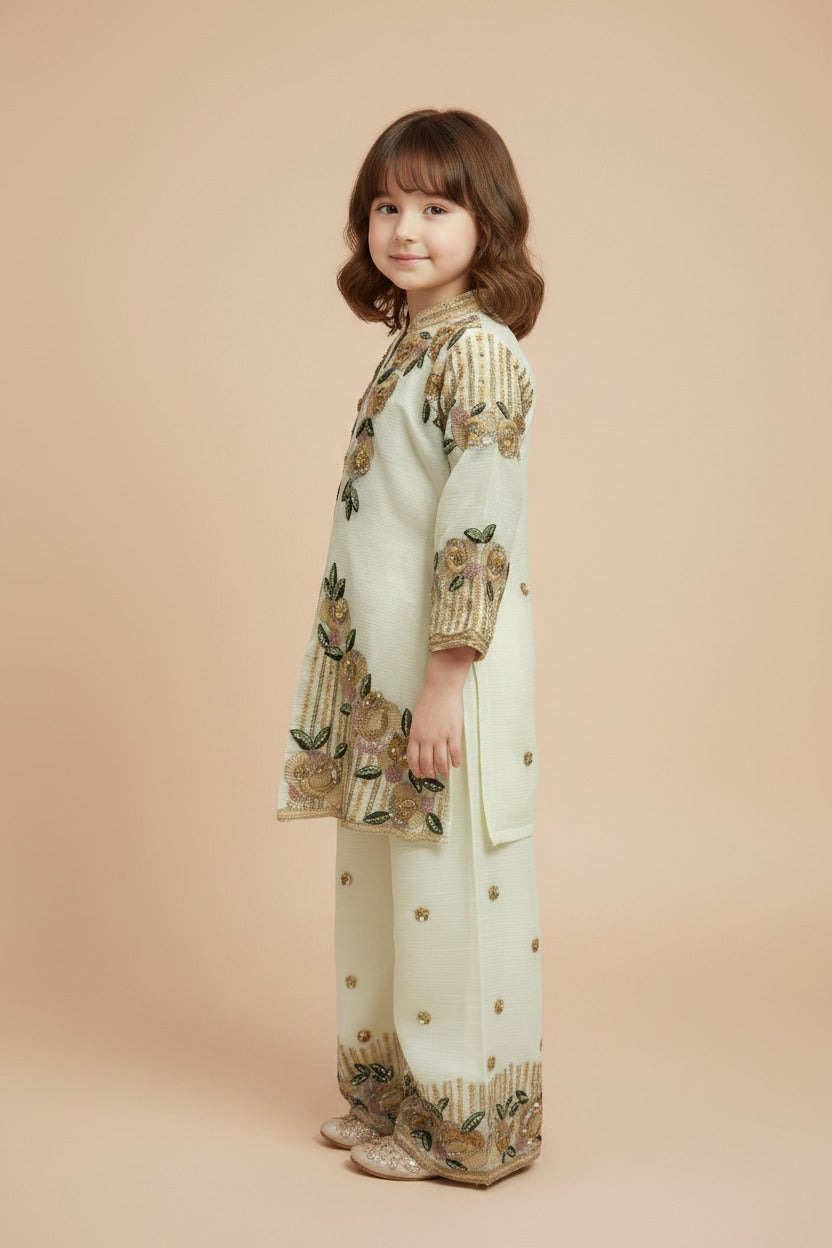 Plazo Set for Kids | Heavy Embroidered Muslin Cord Set
