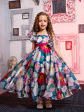 Vibrant Hue Green Twirl Gown for Girls